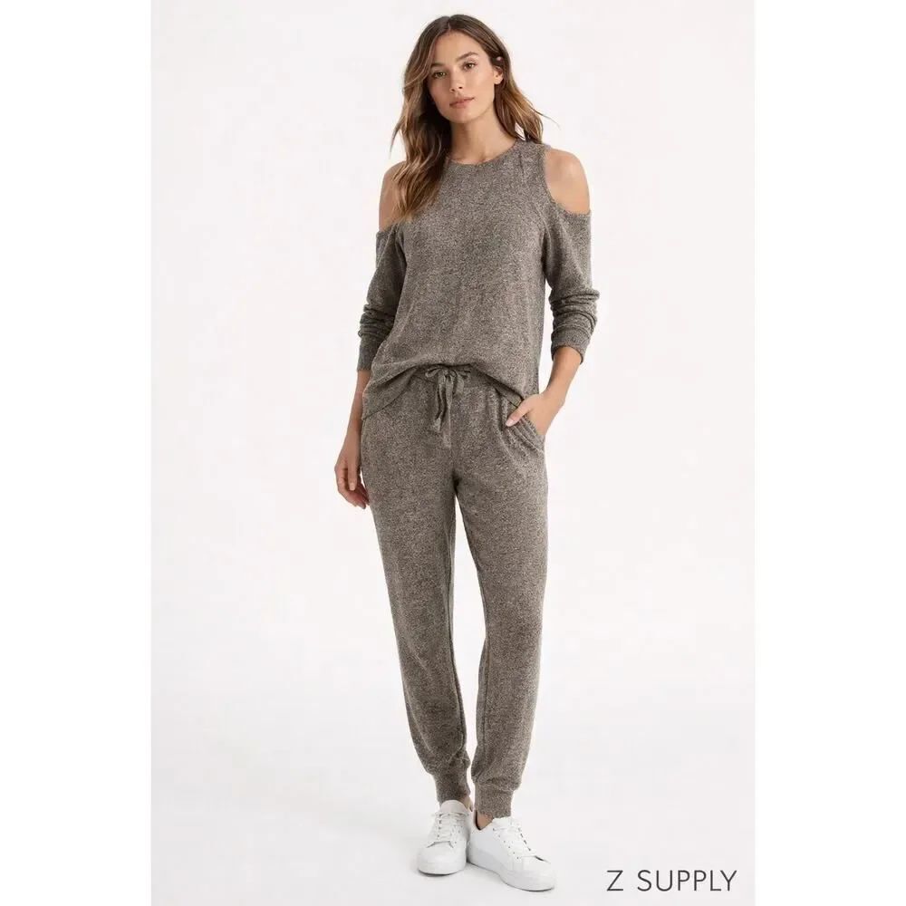 Z Supply Cozy Cold Shoulder Lounge Set XS Joggers Pockets Soft Knit Athleisure